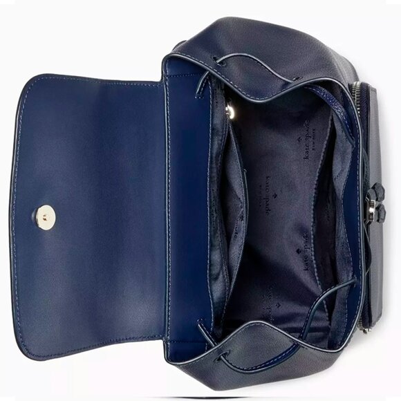 S Kate Spade Kristi Medium Flap Backpack Navy Blue Leather Bag KA695 NWT $379 main image 8